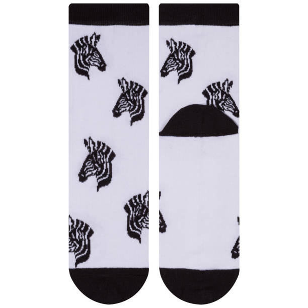 istock a pair of white socks with a zebra head pattern, one lies with the front part, the other with the heel forward 1387044534
