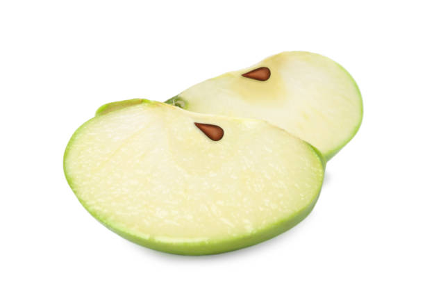 istock Fresh ripe cut green apple on white background 1387046919