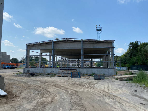 istock Precast concrete structures of a public building. 1387047072