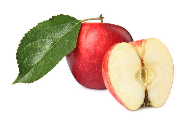 istock Fresh red cut and whole apples isolated on white 1387047224