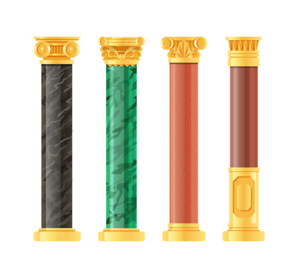 ilustrações, clipart, desenhos animados e ícones de pilares antigos realistas definidos. coluna antiga, pilar clássico. - column ionic capital isolated