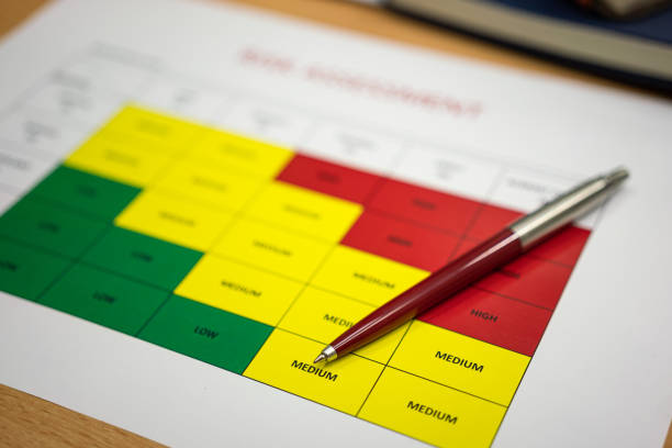 istock A luxury ballpoint pen on safety risk assessment blank form. 1387049750