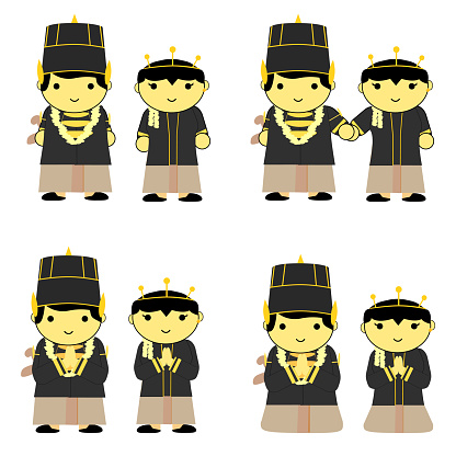 Simple Vector Set 4 Cute Central Java Bride Couple Isolated On White ...