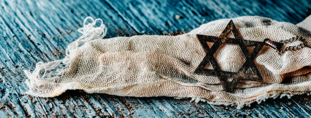 star of david in an old pendant, web banner stock photo