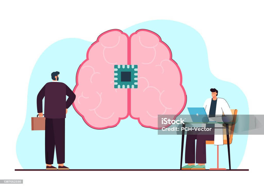 Programmer Brain Design Businessman Programmer Huge Human Brain With Chip Stock Illustration ...