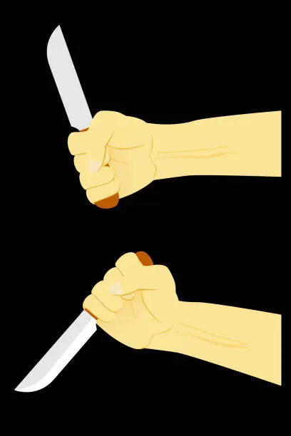 Vector illustration of Simple Vector Illustration Set 2 Hand Holding Knife, at black background