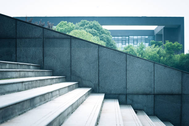Marble steps leading to the upper floor in a city building