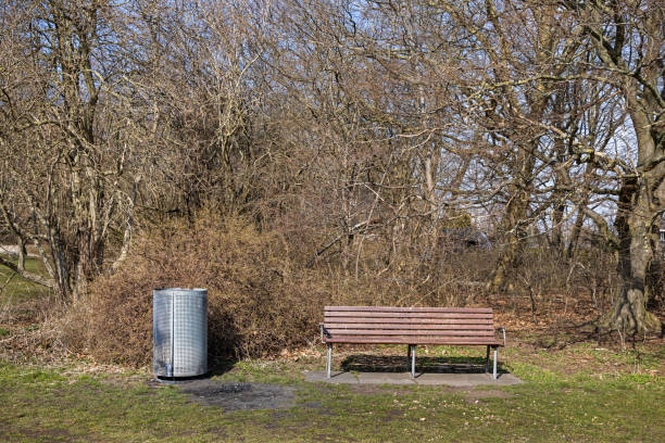 Park bench at an sunny day in the early spring in Valbyparken which is a public park in Valby, an old suburb to the Danish capital Copenhagen