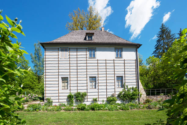 Weimar, Germany - May 13, 2019: Image of Goethe’s Garden House in the park by the river Ilm in Weimar during springtime. Goethe lived in this building until 1782, and also helped landscape the park. Goethe was one of the key figures of German literature.