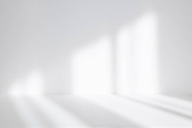 fondo de estudio blanco abstracto para la presentación del producto. habitación vacía con sombras de ventana. mostrar el producto con fondo borroso. enfoque suave - window sun sunlight vertical fotografías e imágenes de stock