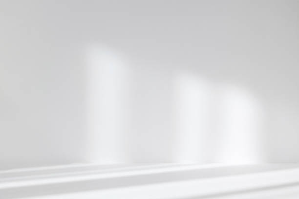 istock Abstract white studio background for product presentation. Empty room with shadows of window. Display product with blurred backdrop. Soft focus 1387064350