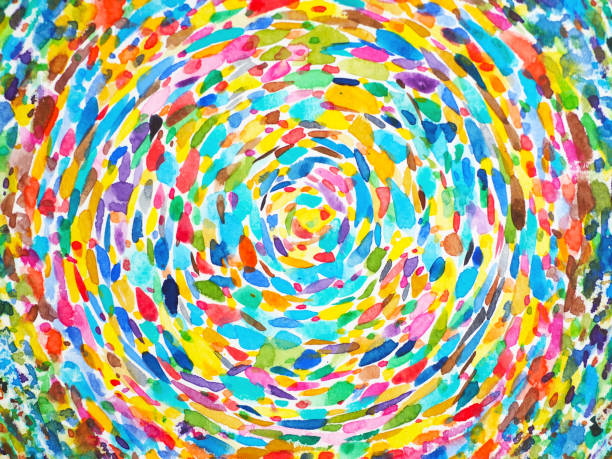abstrakcja kolorowa spiralna grafika duchowa wyobraźnia żywe kolorowe tło akwarela malarstwo ilustracja projekt ręczny rysunek na papierze holistyczna terapia sztuką uzdrawiania - watercolor painting watercolour paints painted image abstract stock illustrations