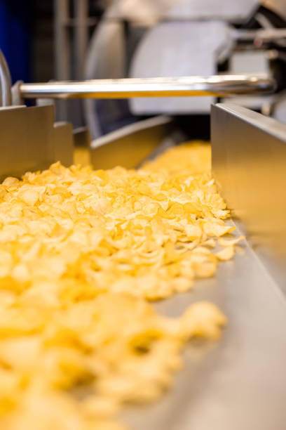 istock Potato chips production at the factory 1387065604