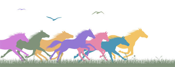 illustrazioni stock, clip art, cartoni animati e icone di tendenza di libertà. running wild horses. - horse running vector animals in the wild