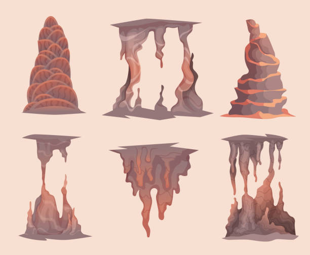 stalagmit. felsenhöhle berge mineralsteine indoor natürliche objekte exakte vektor tropfen stalagmite im cartoon-stil - stalagmite stock-grafiken, -clipart, -cartoons und -symbole