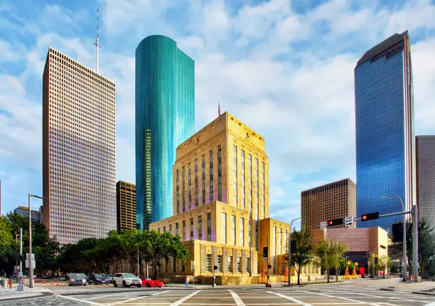 Photo of Houston, Texas, USA park and downtown skyline.