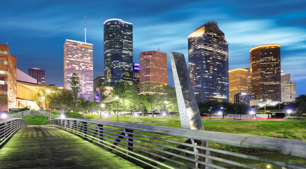 Downtown Houston skyline in Texas USA at twilight stock photo