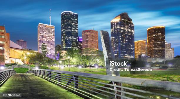 Downtown Houston Skyline In Texas Usa At Twilight Stock Photo - Download Image Now - Houston - Texas, Texas, Downtown District