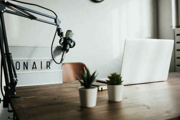 istock Home live audio studio podcast interior 1387071822
