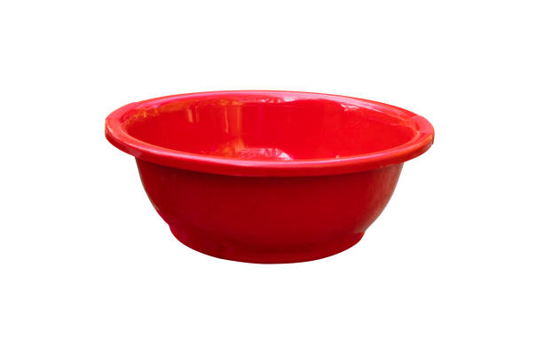 istock Red Plastic Bowl isolated on White Background 1387072450