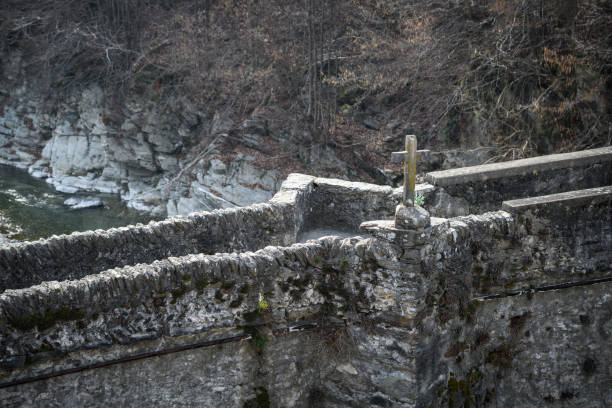 Italian Alps, Piedmont, Valsesia: Antique stone bridge in Pila Italian Alps, Piedmont, Valsesia: Antique stone bridge in Pila pila stock pictures, royalty-free photos & images