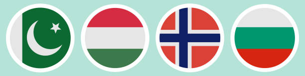 Flags of different countries. A set of stickers on a white backing. Collection of vector icons. Isolated background. Pakistan, Hungary, Norway, Bulgaria. National symbol of the state. Political themes. Flat style. Flags of different countries. A set of stickers on a white backing. Collection of vector icons. Isolated background. Pakistan, Hungary, Norway, Bulgaria. National symbol of the state. Political themes. Flat style. Idea for web design, sticker. strategic themes stock illustrations