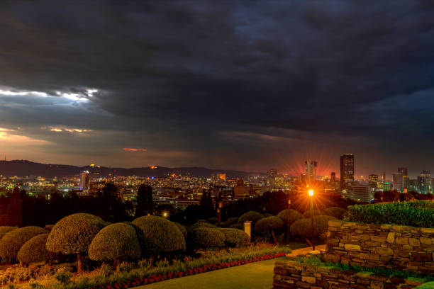 Cityscape of Pretoria Central Business District at night as seen from the Union Buildings