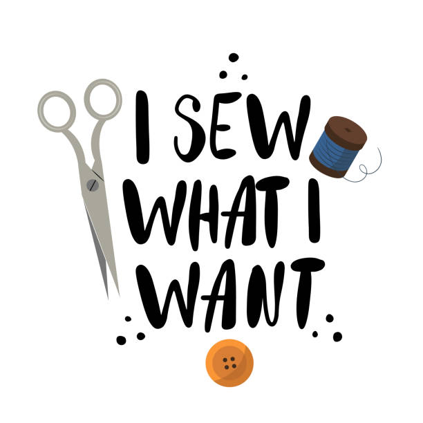 I sew what I want Hand drawn doodle lettering quote about sewing and crafting. Black color inspirational text design fashion designer logos images stock illustrations