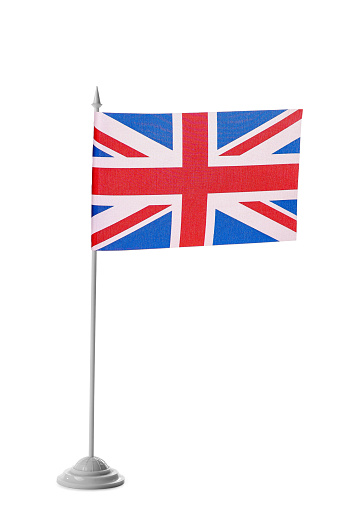 British flag on a white background. Small table flag of Britain on a white background.