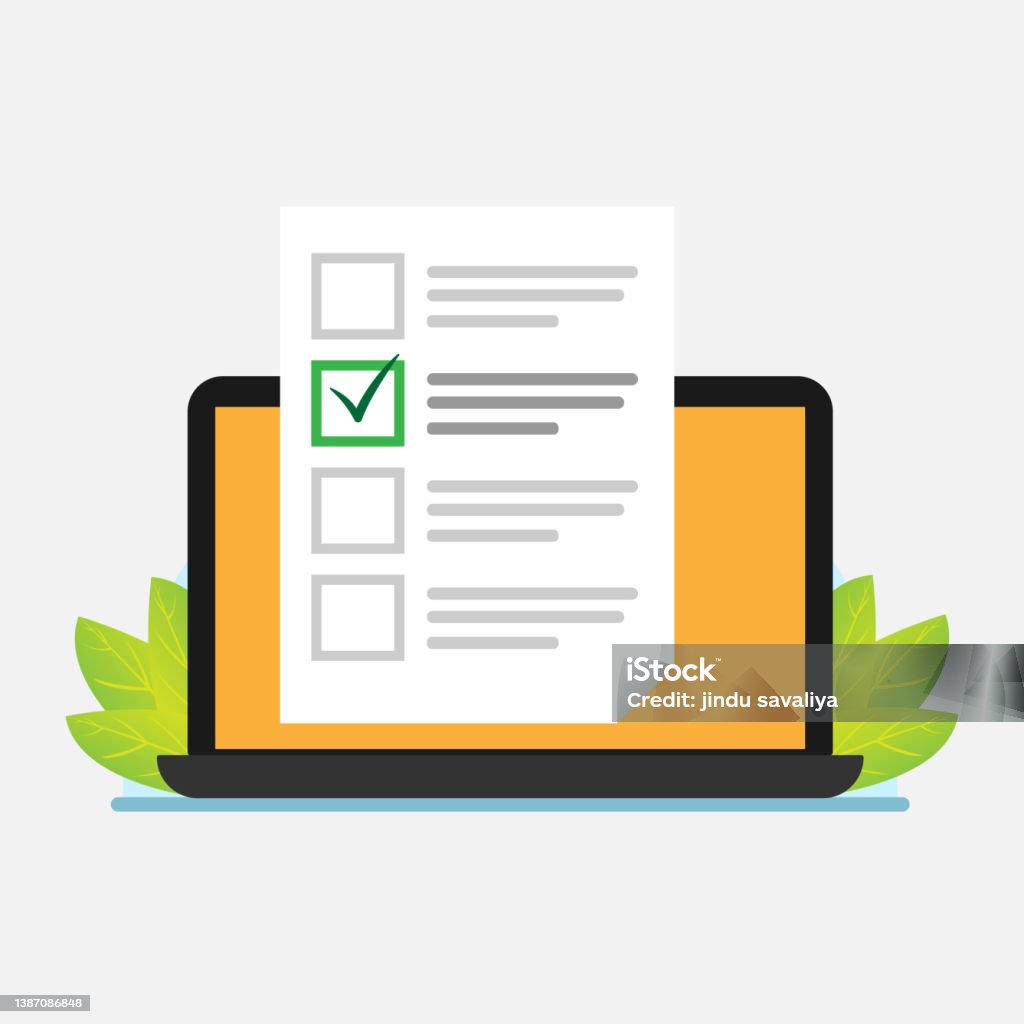 Laptop Computer And Checkboxes Flat Design Vector Design On White ...