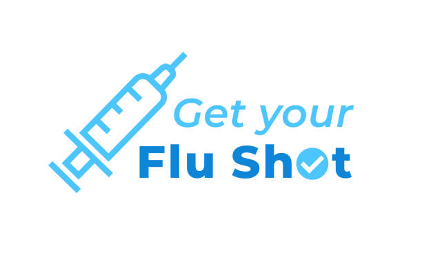 illustrazioni stock, clip art, cartoni animati e icone di tendenza di ottieni il tuo segno di vaccino antinfluenzale - clinica medica