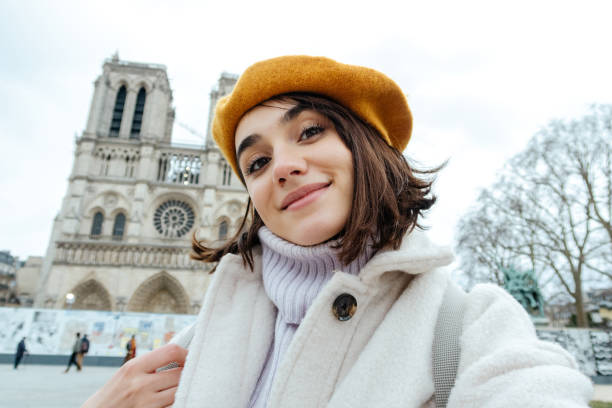 Visiting Notre-Dame de Paris stock photo