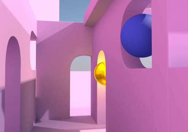 istock Abstract background with pink arches and ball. 3D illustration 1387092797