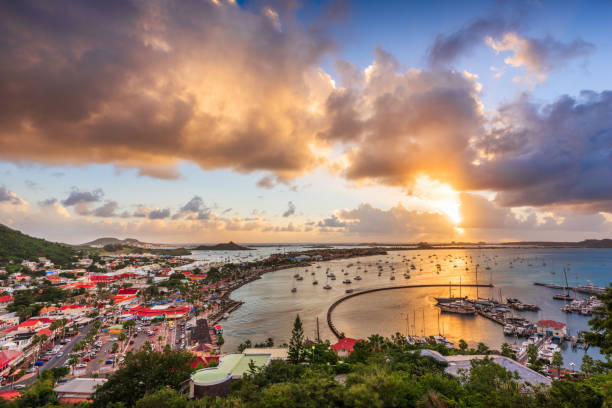 Marigot, St. Martin town skyline in the Caribbean stock photo