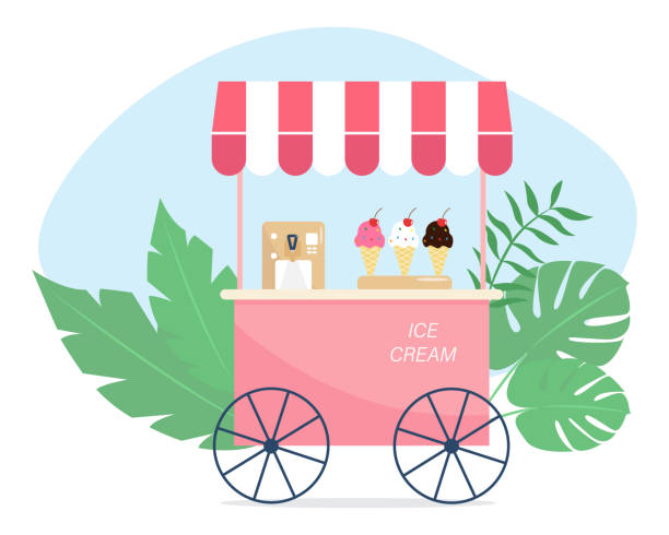 магазин мороженого на колесах. торговый автомат. векторная иллюстрация - ice cream truck stock illustrations