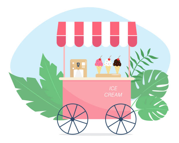 Ice cream shop on wheels. Vending machine. Vector illustration Ice cream shop on wheels. Vending machine. Vector illustration kiosk illustrations stock illustrations