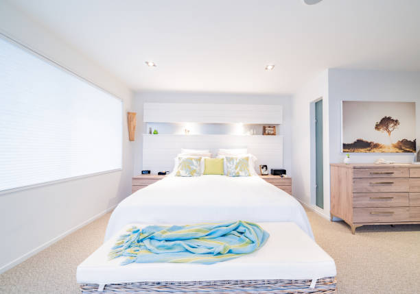 istock Interior home decor, bedroom in modern fresh colors 1387098106