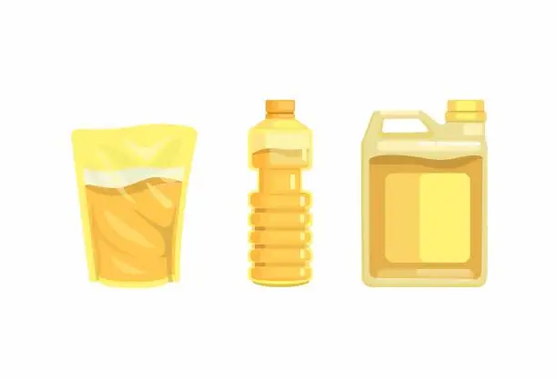 Vector illustration of Cooking oil product set pouch bottle and gallon illustration vector