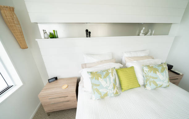 istock Interior home decor, bedroom in modern fresh colors 1387098340