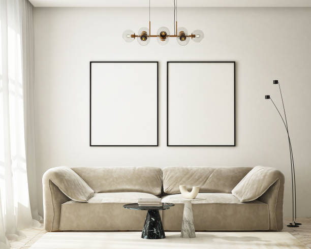 istock mock up poster frame in modern interior background, living room, Scandinavian style, 3D render, 3D illustration 1387099413