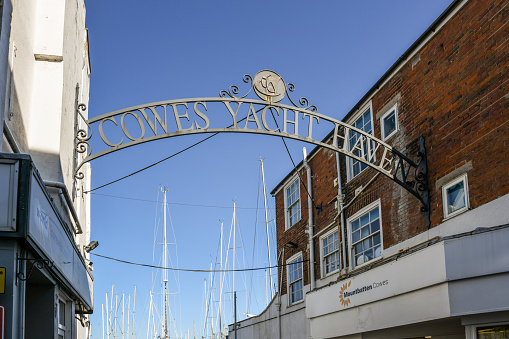 Sign for Cowes Yacht Haven boat yard on the Isle of Wight