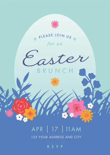 Vector illustration of Easter Brunch invitation template with eggs. Stock illustration