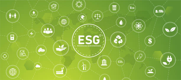 stockillustraties, clipart, cartoons en iconen met sustainable business or green business vector illustration background with connection icon concept related to environmentally friendly environmental icon set. web and social header banners for esg. - esg