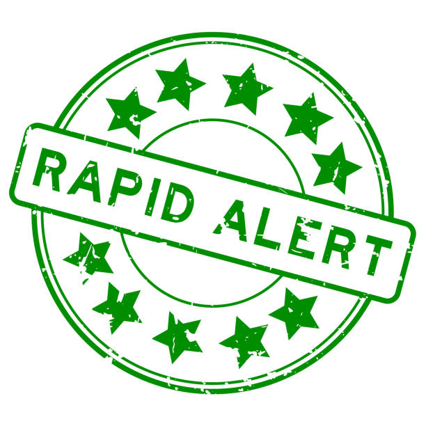 stockillustraties, clipart, cartoons en iconen met grunge green rapid alert word with star icon round rubber seal stamp on white background - pharmacovigilance