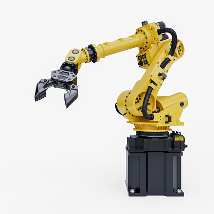 Robot arm grippers for industry on white background.3D rendering