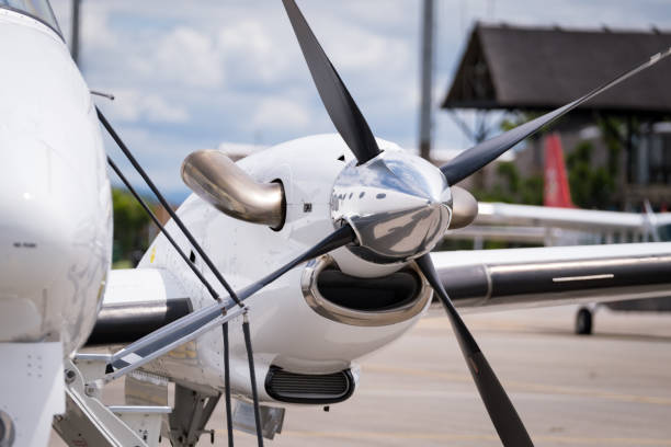 istock Engine of a small private plane on the runway 1387115343