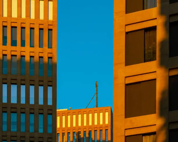 Photo of Modern office and court buildings in the sunset of the city of justice.