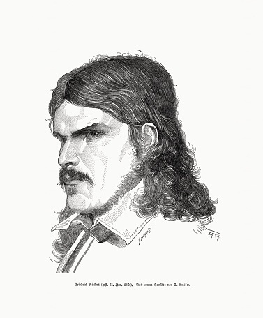 フリードリヒリュッケルトドイツの詩人木版画1870年に出版 19世紀のベクターアート素材や画像を多数ご用意 19世紀