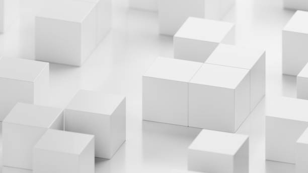 istock White cubes on a white background. Infinitely looped animation. 3D rendering illustration. 1387119163