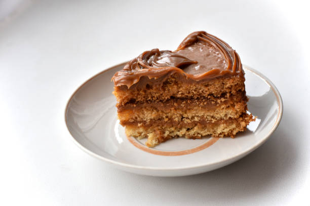 Trileche dessert in plate, slice of cake